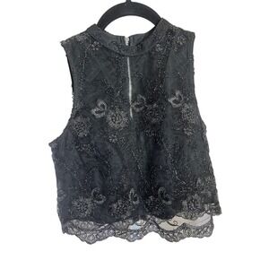 Romeo Juliet Couture Black‎ Lace Sleeveless Mock Neck Top Blouse XS